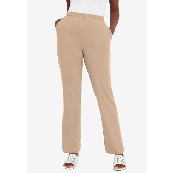 NWT Woman Within Soft Ease Pull On Pants New Khaki Women's 30x32 (3X Petite) - Picture 1 of 4